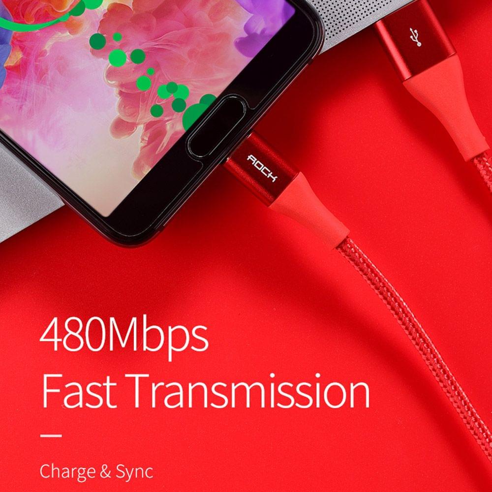 ROCK C8 C TO A 5A Metal Fast Charge Sync Data 200CM Type C - Black 200cm