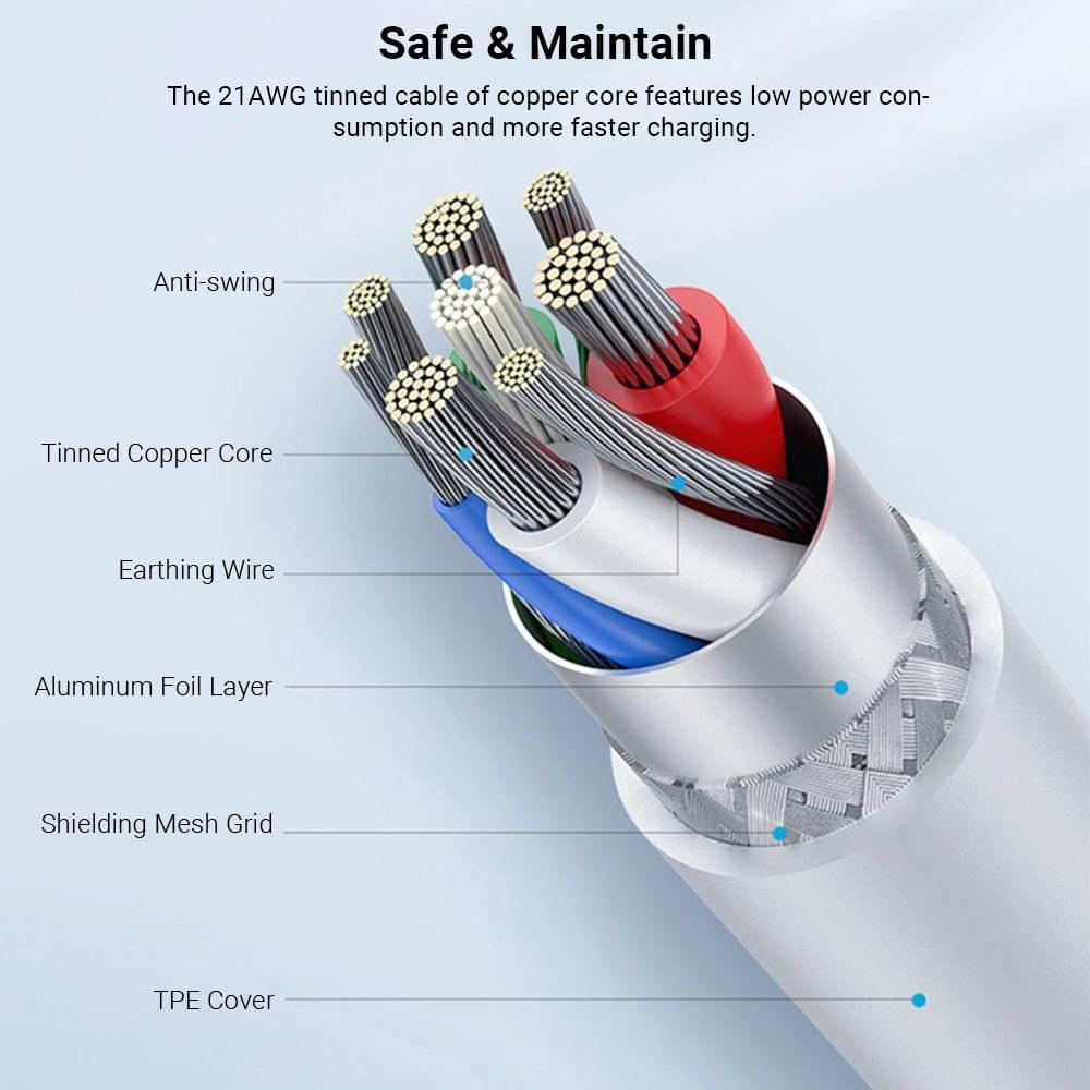 3ft Lightning Magnetic Charging Cable Tangle-Free Data 4A - Lightning