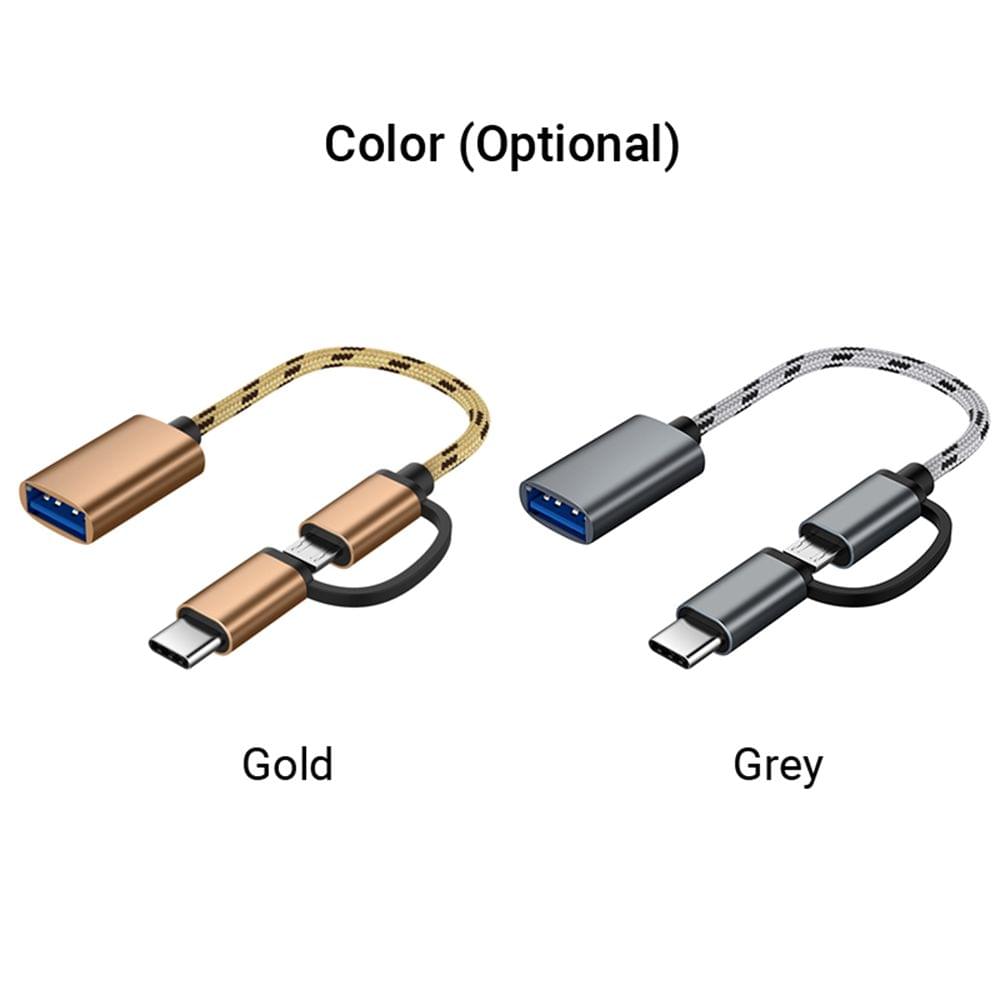 2 in 1 USB OTG Cable Type-C/Micro USB to USB 3.0 Adapter Braided Designed Data Transfer Cable Compatible with Andriod Phone (Grey)