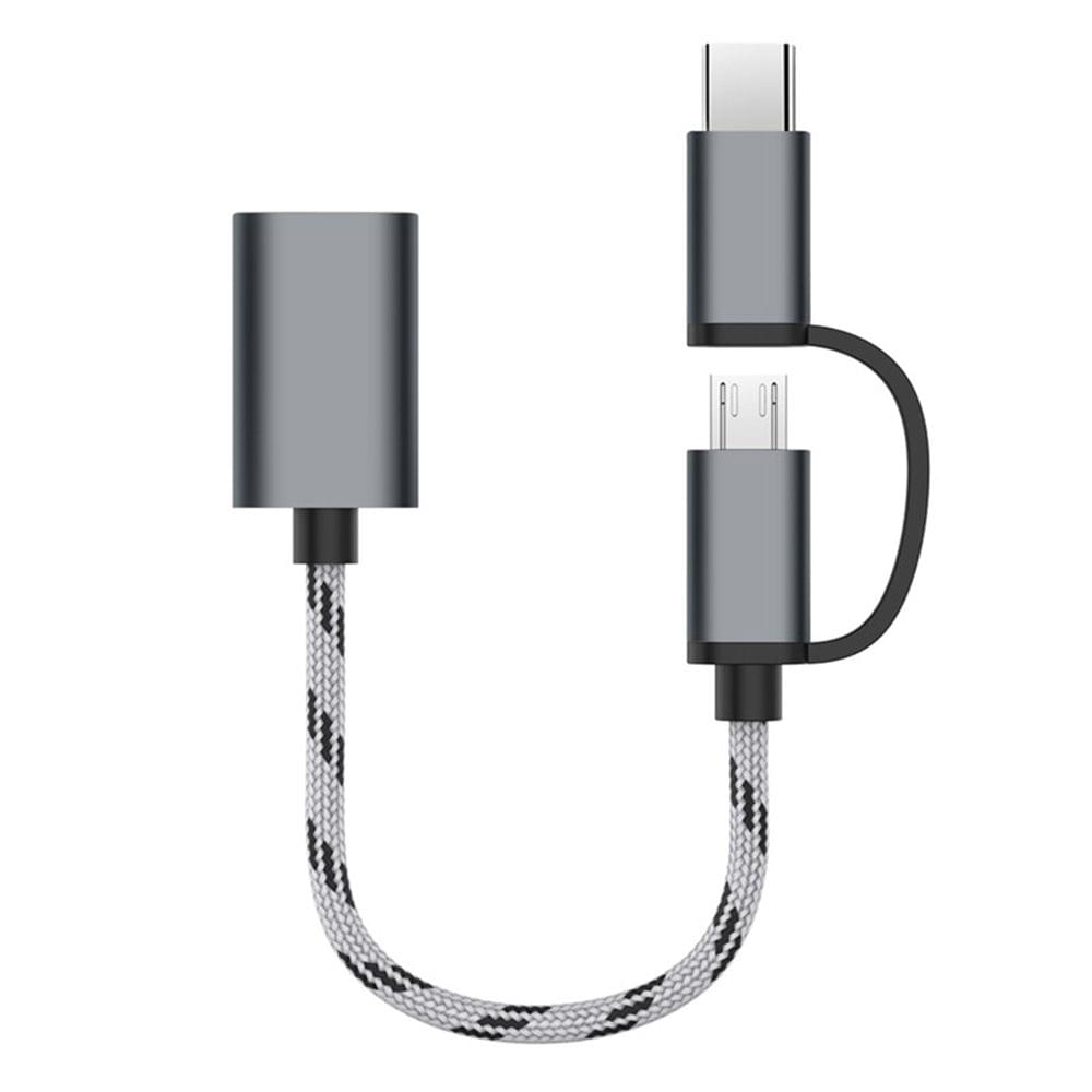 2 in 1 USB OTG Cable Type-C/Micro USB to USB 3.0 Adapter Braided Designed Data Transfer Cable Compatible with Andriod Phone (Grey)