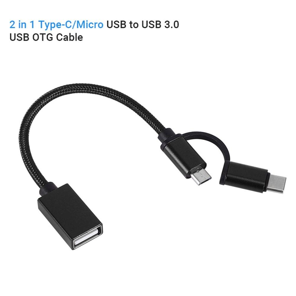2 in 1 USB OTG Cable Type-C/Micro USB to USB 3.0 Adapter Transfer Cable Braided Design Compatible with Andriod Phone