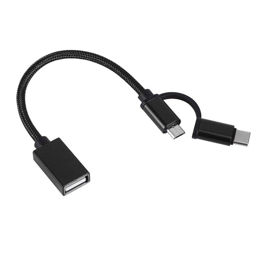 2 in 1 USB OTG Cable Type-C/Micro USB to USB 3.0 Adapter Transfer Cable Braided Design Compatible with Andriod Phone