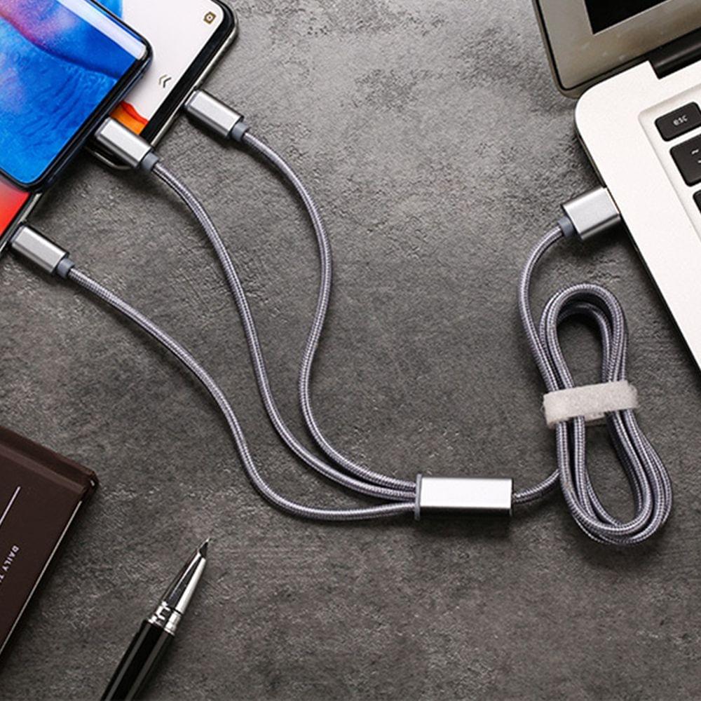 3 in 1 Nylon Braided USB Cable with Lightning/Type-C/Micro