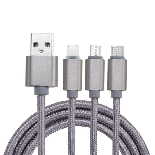 3 in 1 Nylon Braided USB Cable with Lightning/Type-C/Micro