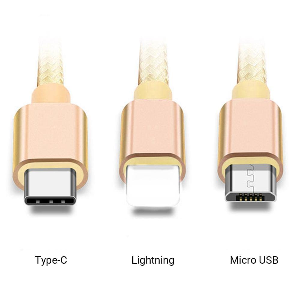 3 in 1 Nylon Braided USB Cable with Lightning/Type-C/Micro