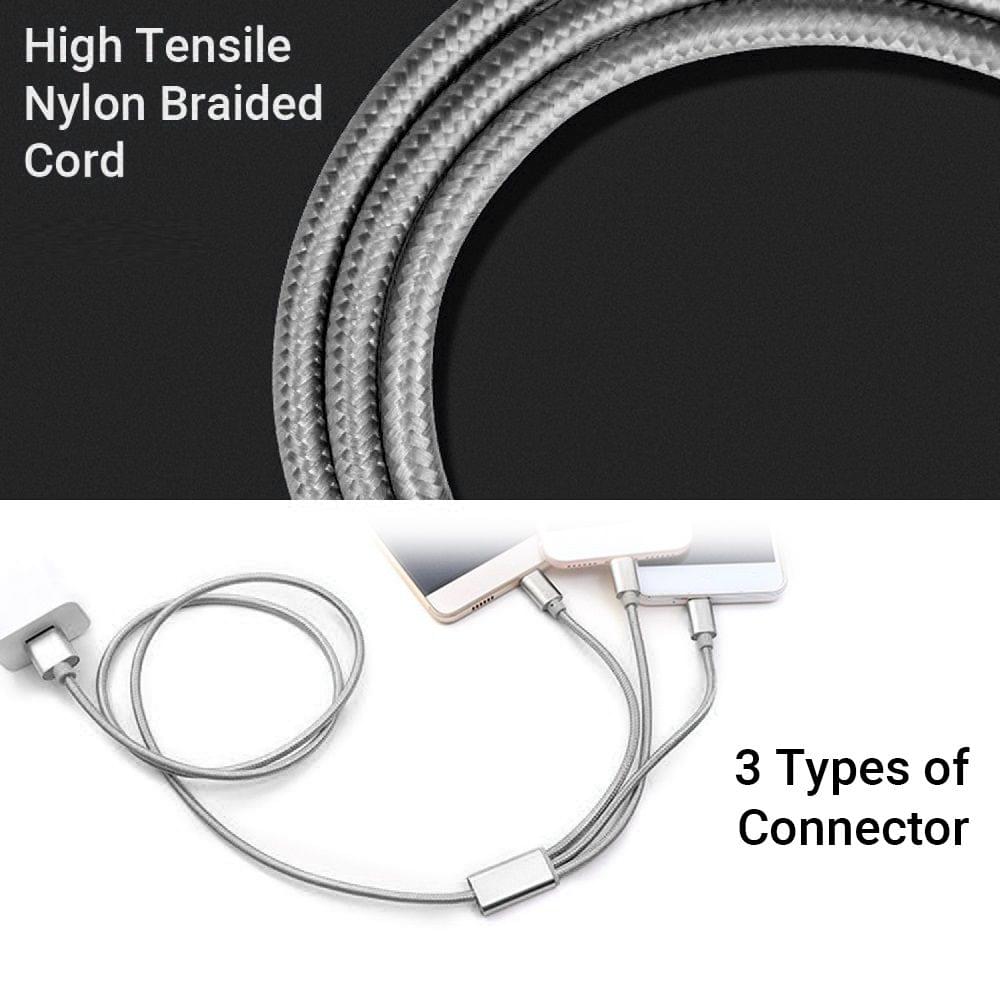 3 in 1 Nylon Braided USB Cable with Lightning/Type-C/Micro