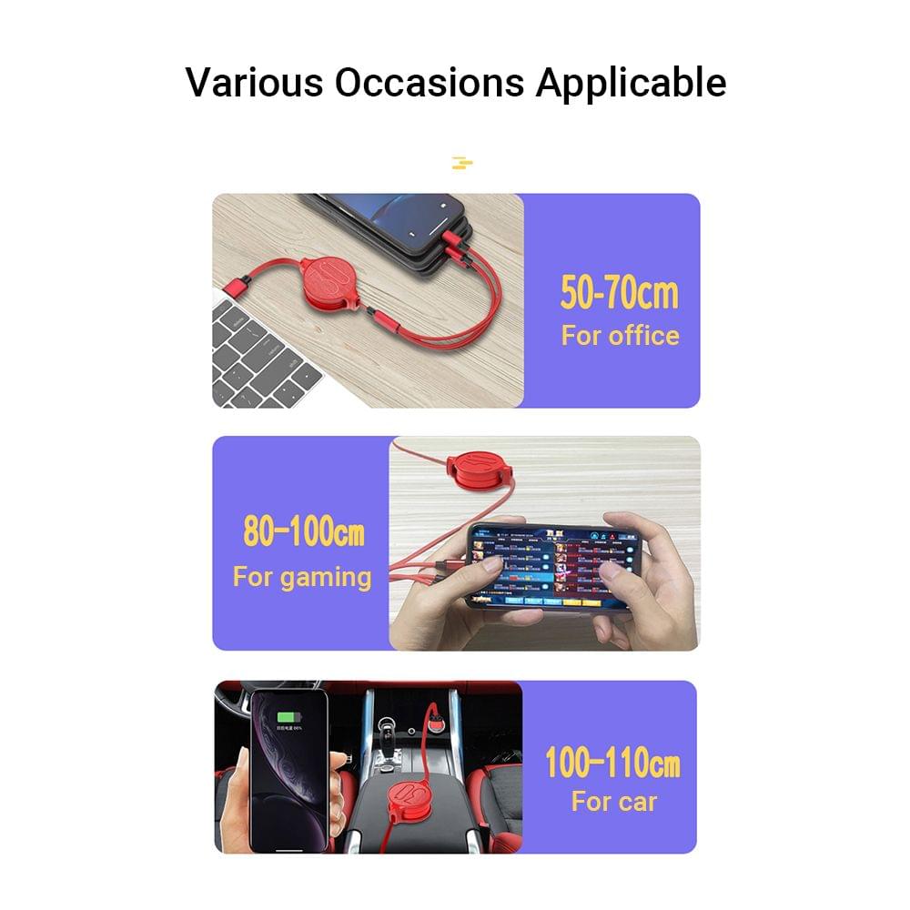 Retractable 3 in 1 USB Cable 3ft Multi Charging Cable