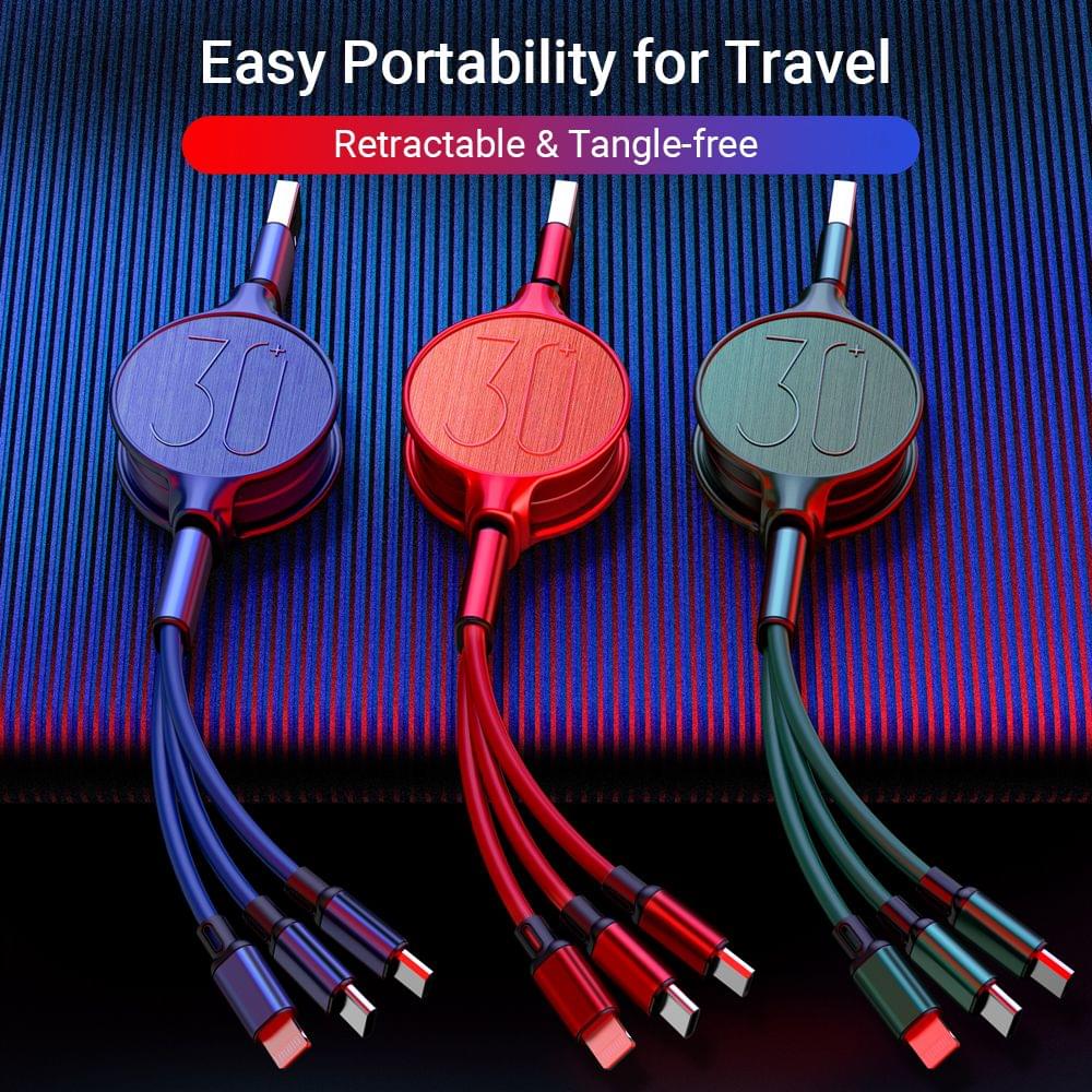 Retractable 3 in 1 USB Cable 3ft Multi Charging Cable