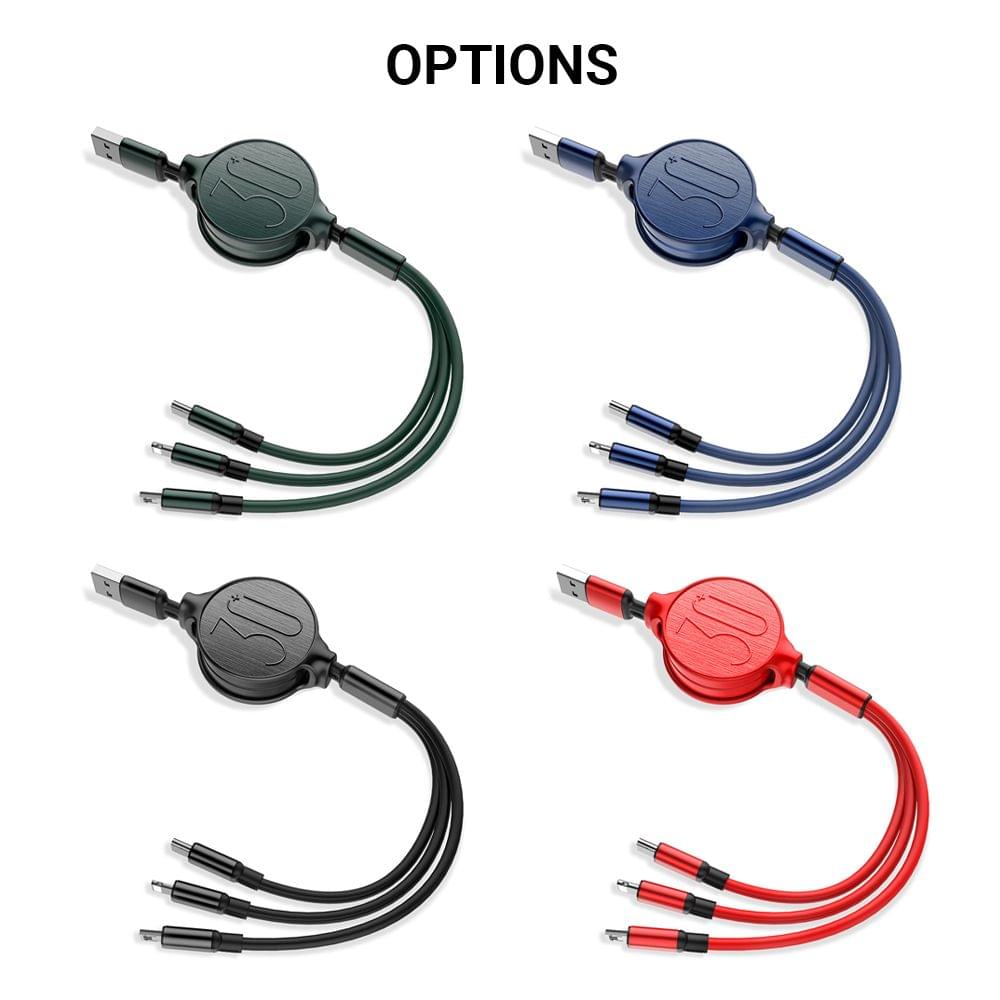 Retractable 3 in 1 USB Cable 3ft Multi Charging Cable