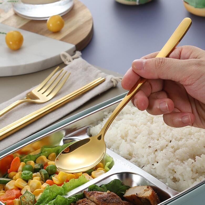 3 PCS / Set Creative Stainless Steel Spoon Fork Chopsticks Portable Tableware Set, Color:Colorful