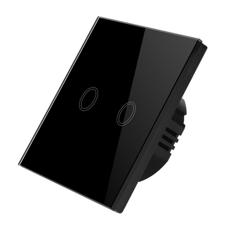 D6-02 86mm Wall Touch Switch, Tempered Glass Panel, 2 Gang 1 Way, EU / UK Standard (Black)