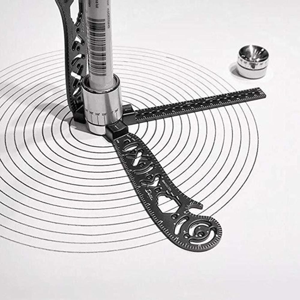 Multi-functional Drawing Ruler Creative Drawing Tool Magnetic Compass Ruler (Black)
