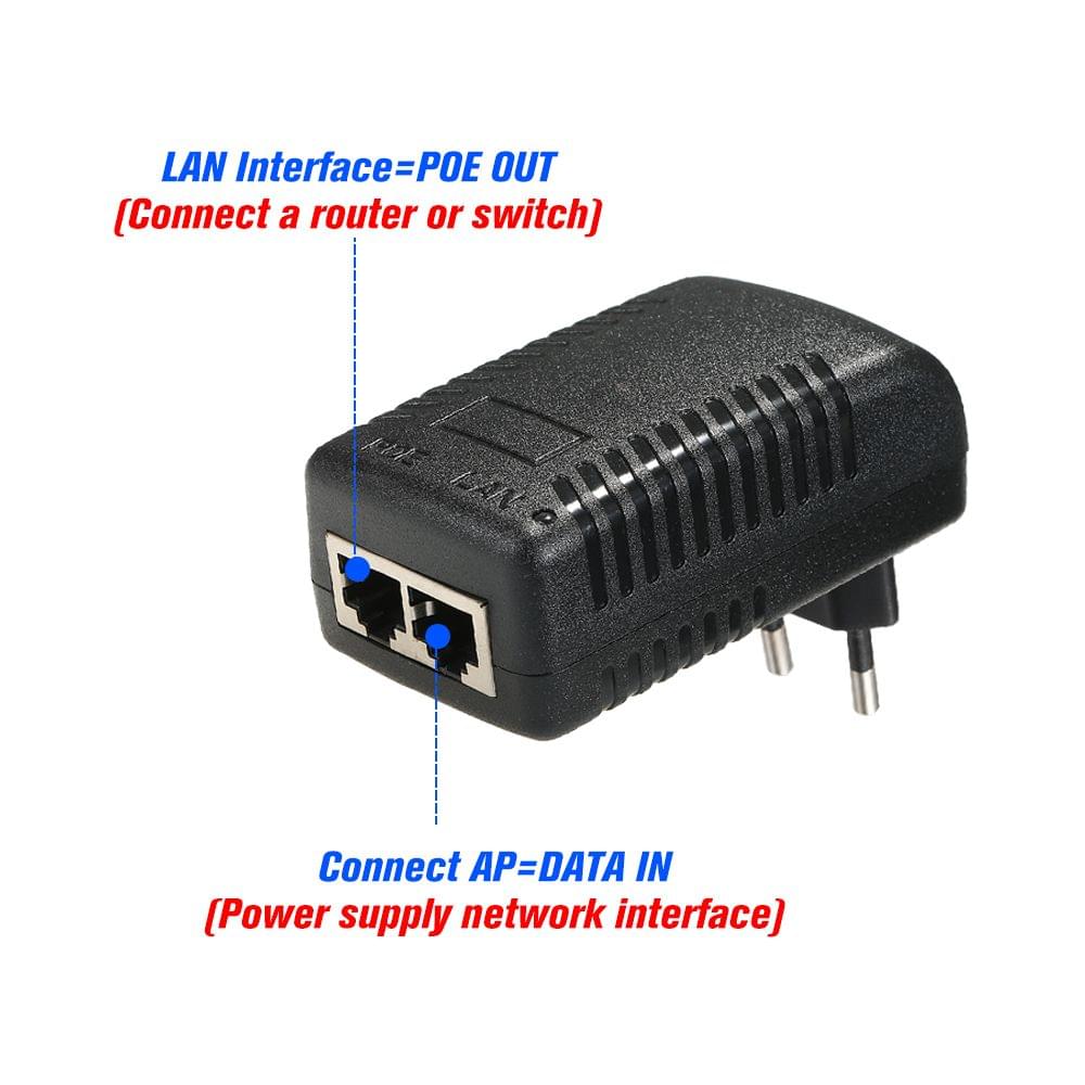 POE Injector Ethernet Power Supply Adapter DC48V 0.5A 15.4W, - EU Plug