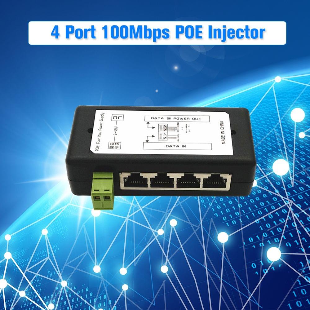 CCTV 4CH PoE Injector Box DC 12V-48V Power Supply for