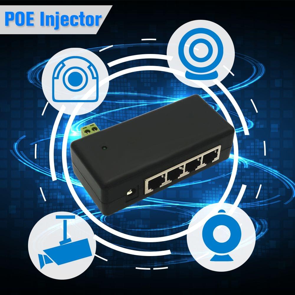 CCTV 4CH PoE Injector Box DC 12V-48V Power Supply for