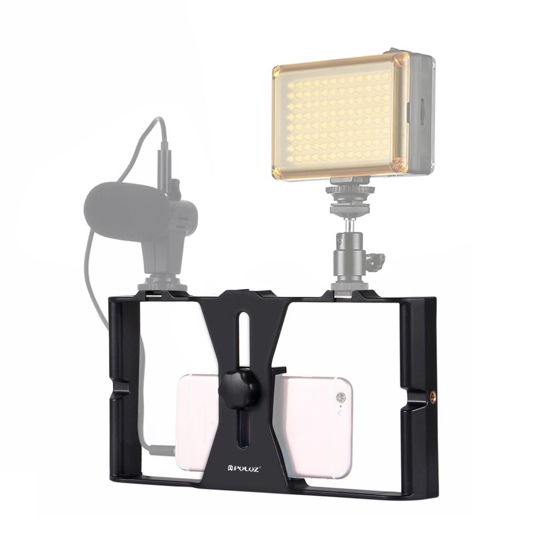 PULUZ Vlogging Live Broadcast Smartphone Video Rig Filmmaking Recording Handle Stabilizer Bracket for iPhone, Galaxy, Huawei, Xiaomi, HTC, LG, Google, and Other Smartphones (Blue)