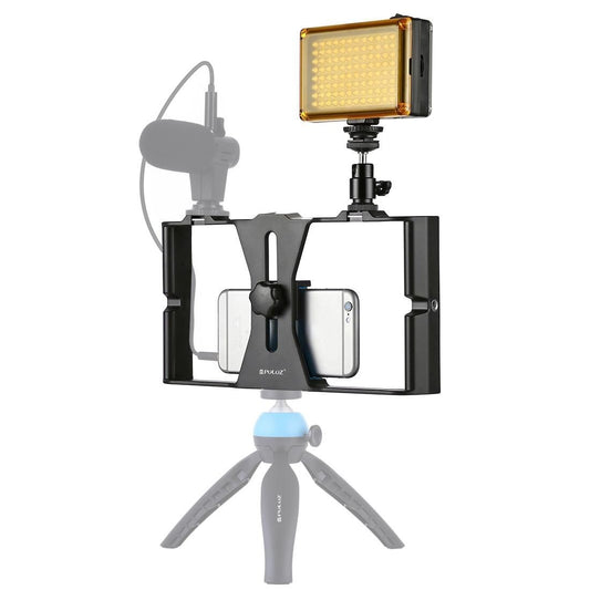 PULUZ 2 in 1 Vlogging Live Broadcast LED Selfie Light Smartphone Video Rig Kits with Cold Shoe Tripod Head for iPhone, Galaxy, Huawei, Xiaomi, HTC, LG, Google, and Other Smartphones (Blue)