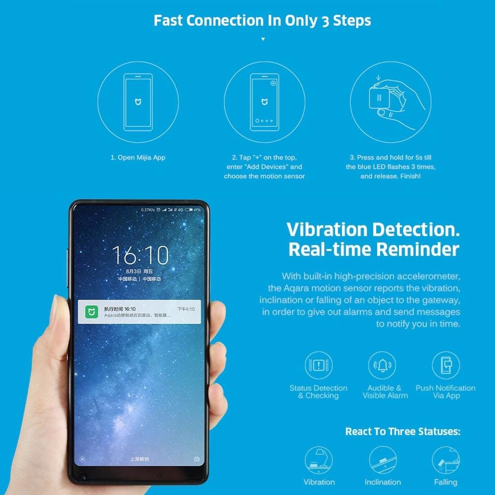 Original Xiaomi Aqara Zigbee Shock Sensor Mijia Aqara Smart Motion Sensor Vibration Detection Alarm Monitor for Xiaomi Smart Home Suite Devices (White)