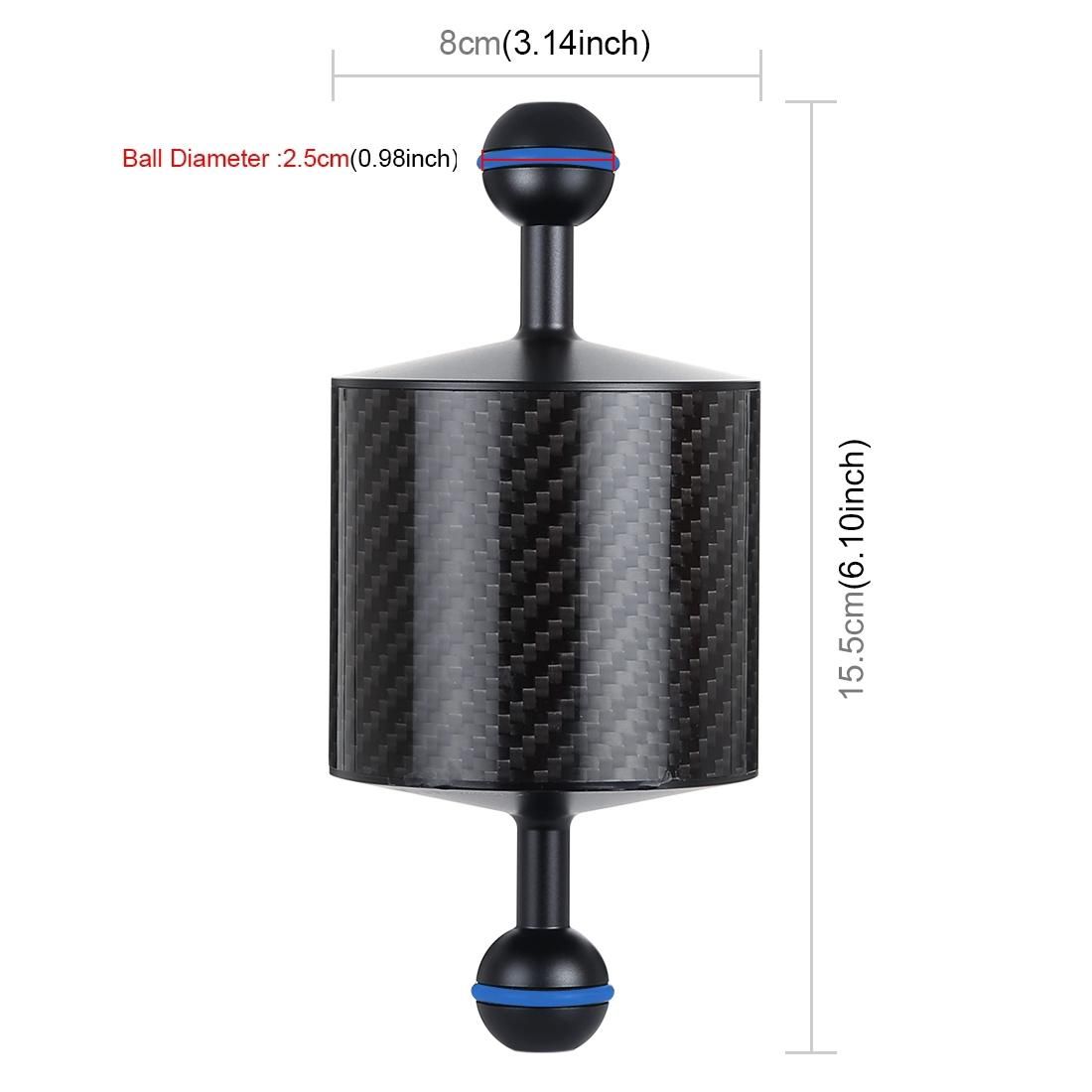 PULUZ 6.1 inch 15.5cm Length 80mm Diameter Dual Balls Carbon Fiber Floating Arm, Ball Diameter: 25mm, Buoyancy: 400g