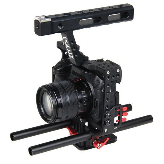 PULUZ Camera Cage Handle Stabilizer for Sony A7 & A7S & A7R, A7R II & A7S II, A7RIII & A7 III, Panasonic Lumix DMC-GH4 (Red)