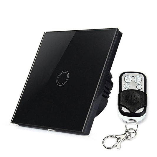 86mm 1 Gang Tempered Glass Panel Wall Switch Smart Home Light Touch Switch with RF433 Remote Controller, AC 110V-240V (Black)