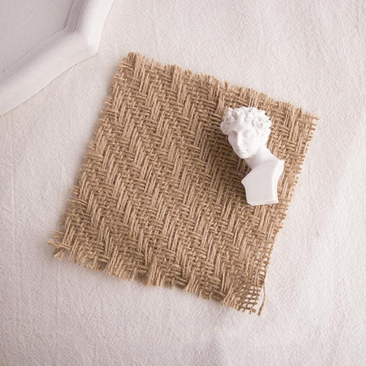 10 PCS 12x12cm Torn Edges Vintage Coarse Jute Scented Candle Coaster Photography Decoration Props (Fishbone)