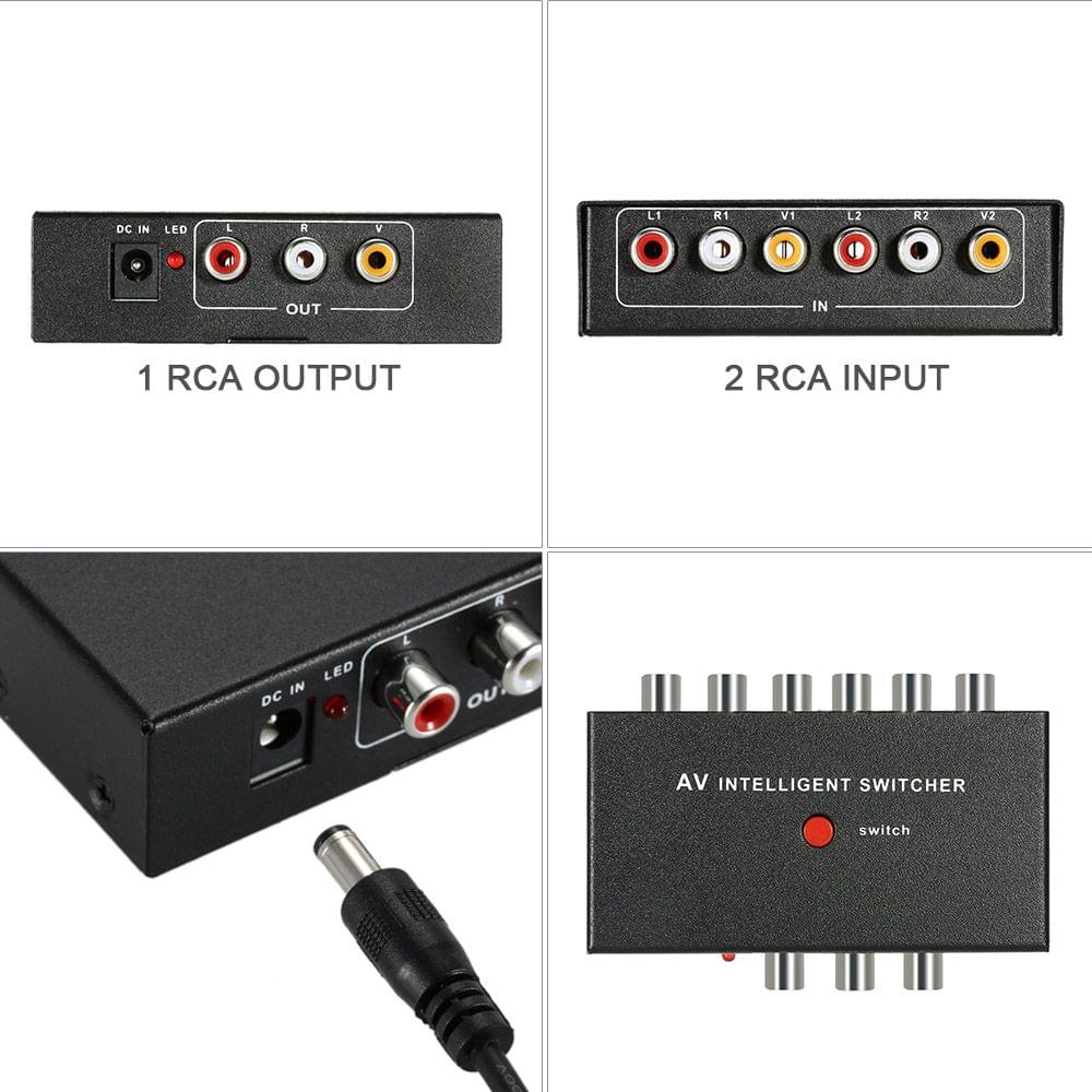 Portable AV Intelligent Switcher 2 to 1 Channel RCA Audio