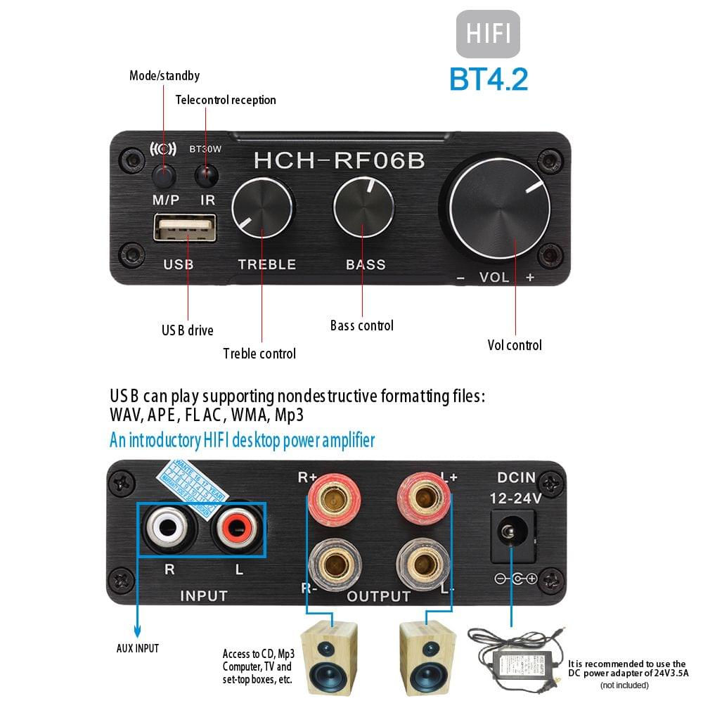 50W+50W HiFi Audio Digital Amplifier Bluetooth 4.2 Power - 50W