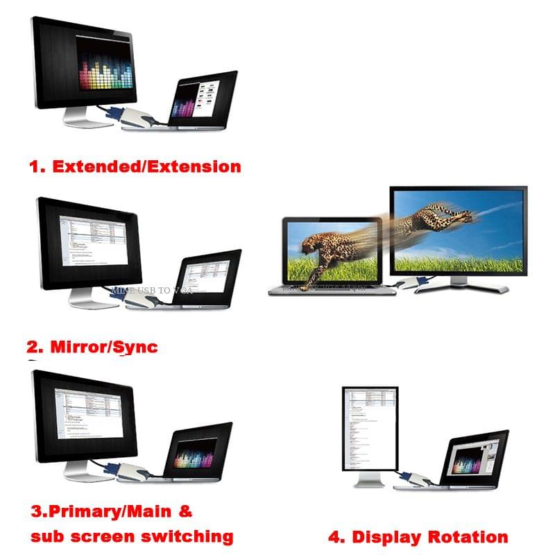 USB 2.0 to VGA Display Adapter Converter Extra Monitor Multi