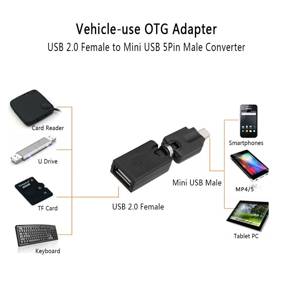 Vehicle-use OTG Adapter USB 2.0 Female to Mini USB 5Pin Male