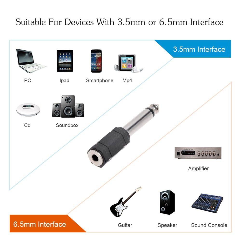 5 Pcs Headphone Jack Adapter Audio Stereo Plug 6.5mm Male to