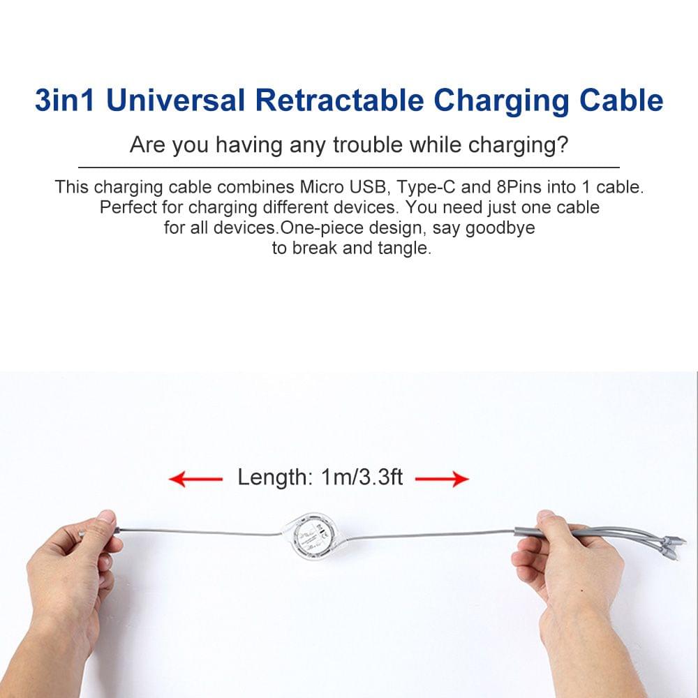 3in1 USB Charging Cable for iPhone X/8/7/6s/5s for Samsung