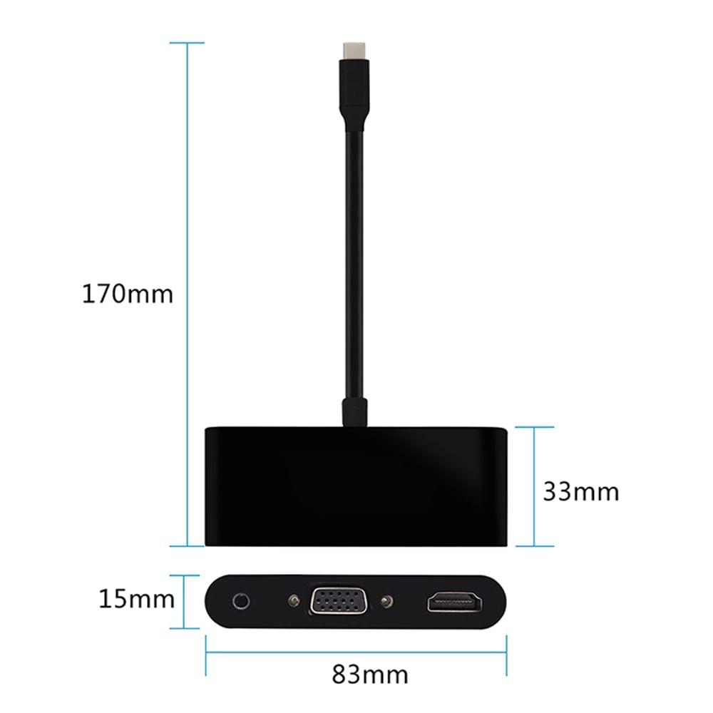 USB-C Type-C to HD VGA 3.5mm Audio 3 in 1 Converter Adapter