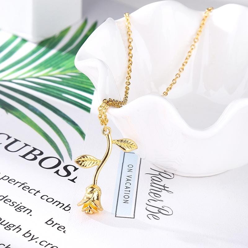 Rose Pendant Necklace Cute Flower Plant Clavicular Chain Jewelry Necklace (Rose Gold)