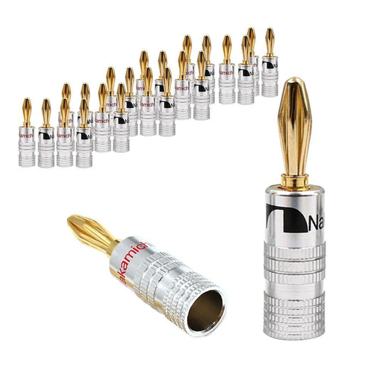 24K Gold Banana Plugs Audio Jack Connectors Dual Screw Lock - 12 Pairs