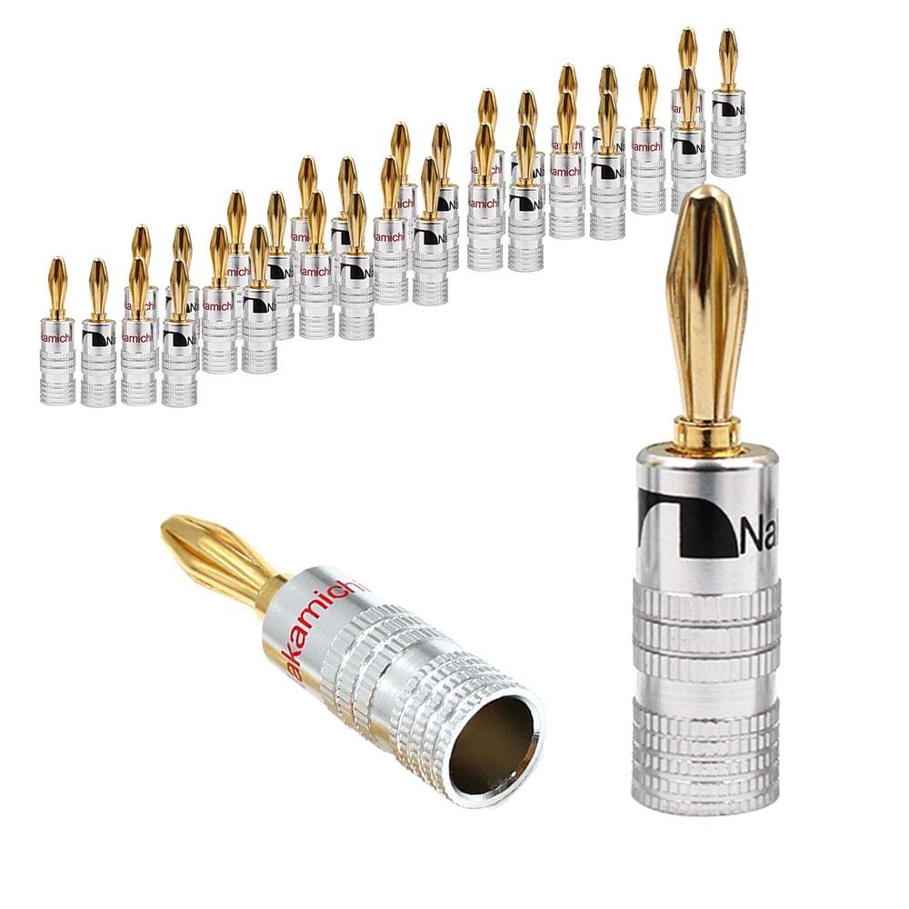 24K Gold Banana Plugs Audio Jack Connectors Dual Screw Lock - 16 Pairs