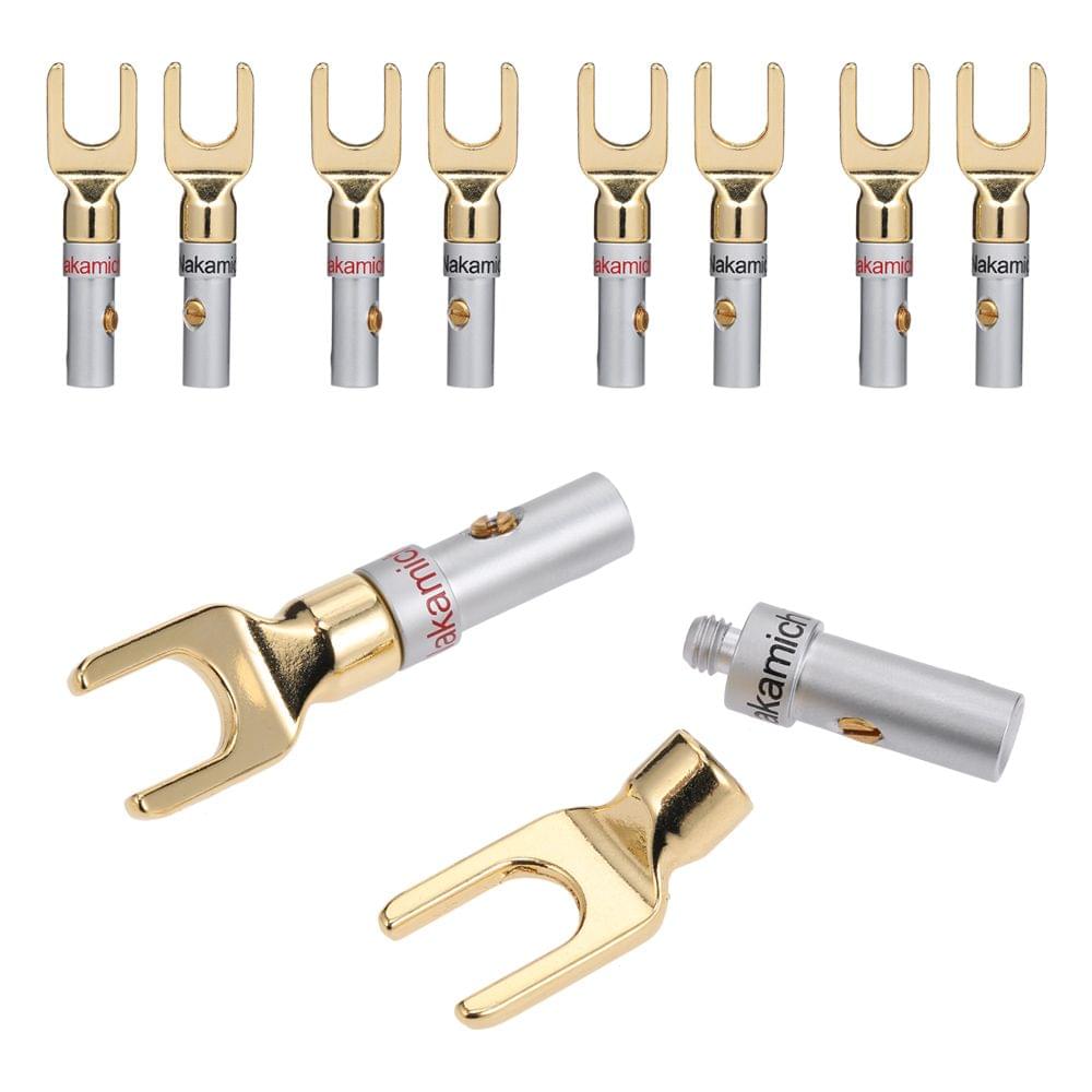 Y Spade Speaker Plugs Red & Black Adapter Gold Plated and - 5 Pairs