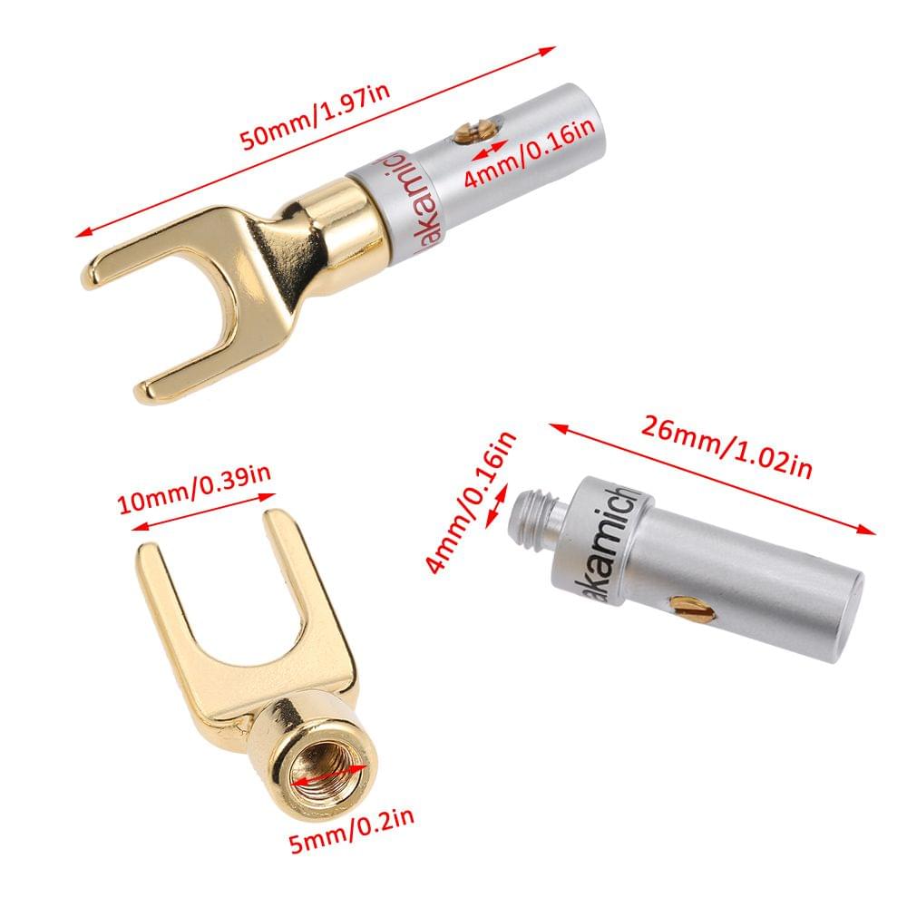 Y Spade Speaker Plugs Red & Black Adapter Gold Plated and - 5 Pairs