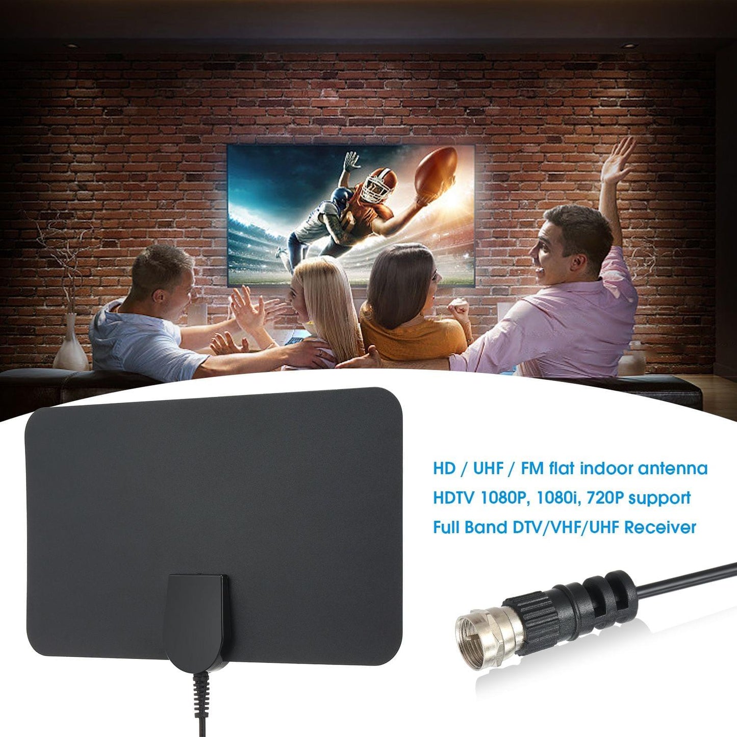 Indoor Digital TV Antenna HD Signal Flat Panel UHF FM HDTV