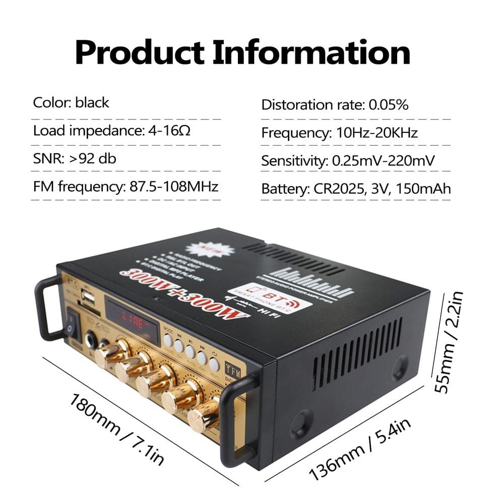Mini 2CH LCD Display HIFI Audio Stereo Power Amplifier BT FM - EU Plug