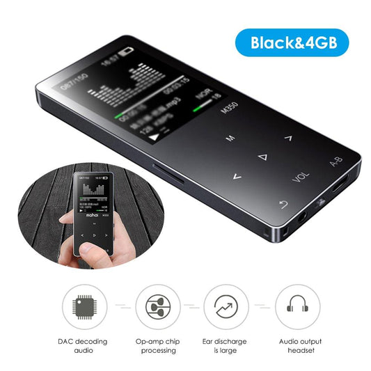 M350 MP3 Player Metal Sport Mini Portable Audio 4G/8G Music - Black&4GB