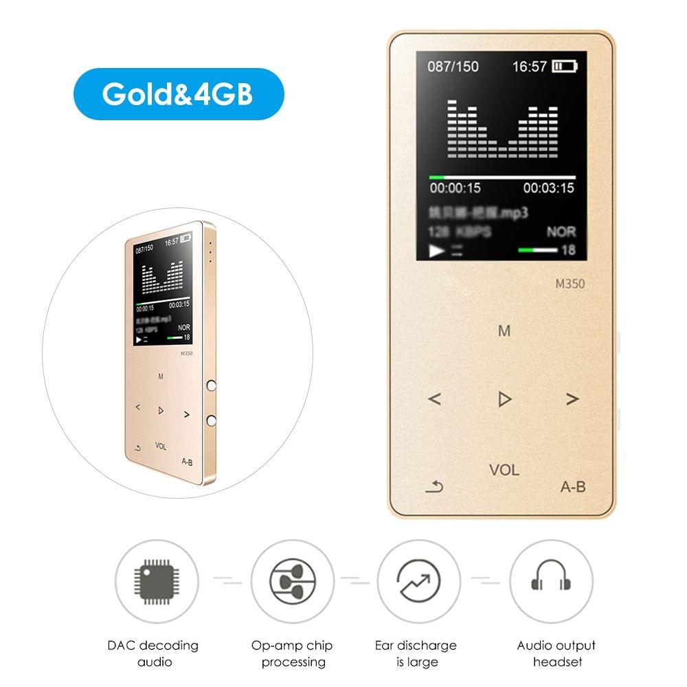 M350 MP3 Player Metal Sport Mini Portable Audio 4G/8G Music - Gold&4GB