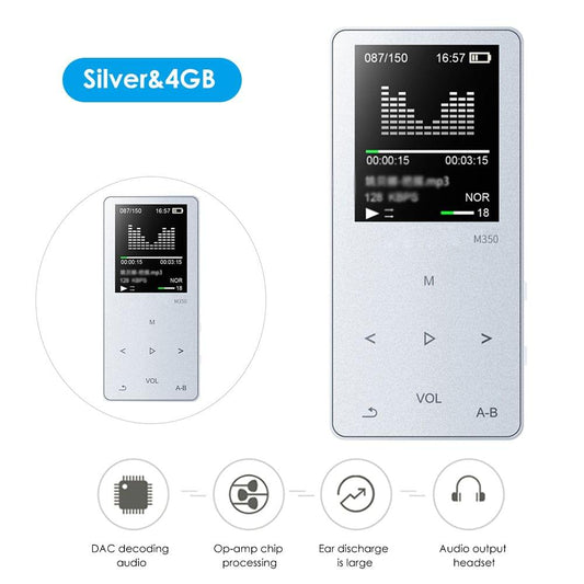 M350 MP3 Player Metal Sport Mini Portable Audio 4G/8G Music - Silver&4GB