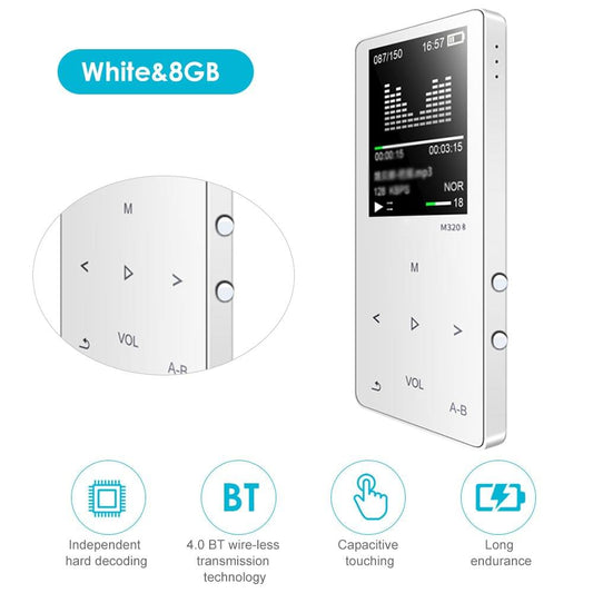 M320 MP3 Player BT Metal Sport Mini Portable Audio 4G/8G - White&8GB
