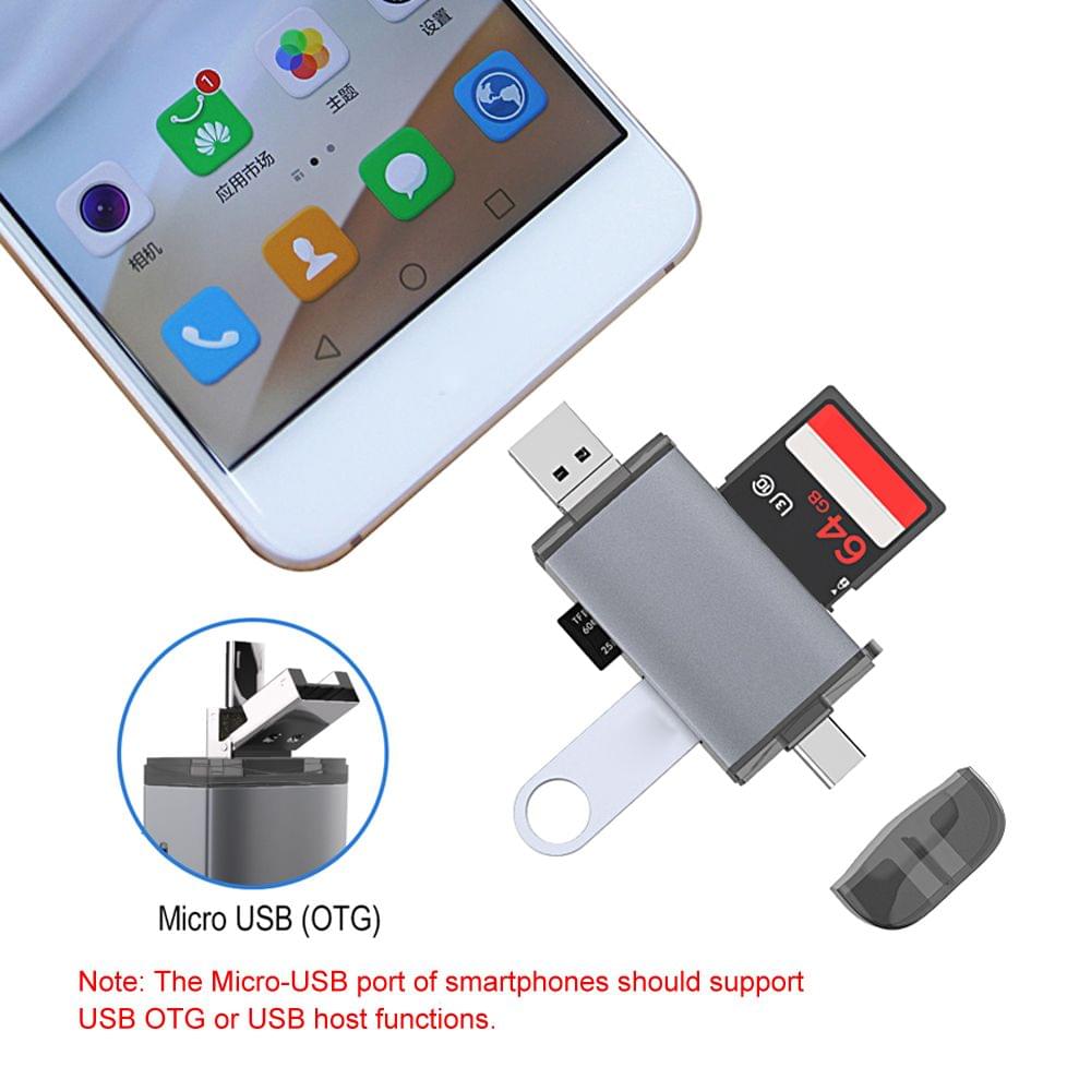 6 in 1 Card Reader USB Type-C Micro USB & USB 2.0 Combo to
