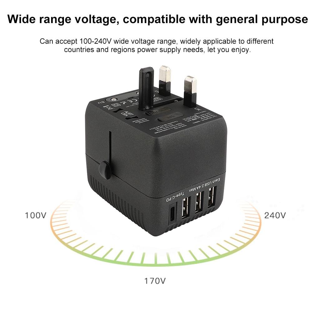 Universal Travel Adapter Worldwide All in One Phone Wall - 3USB and TYPE-C