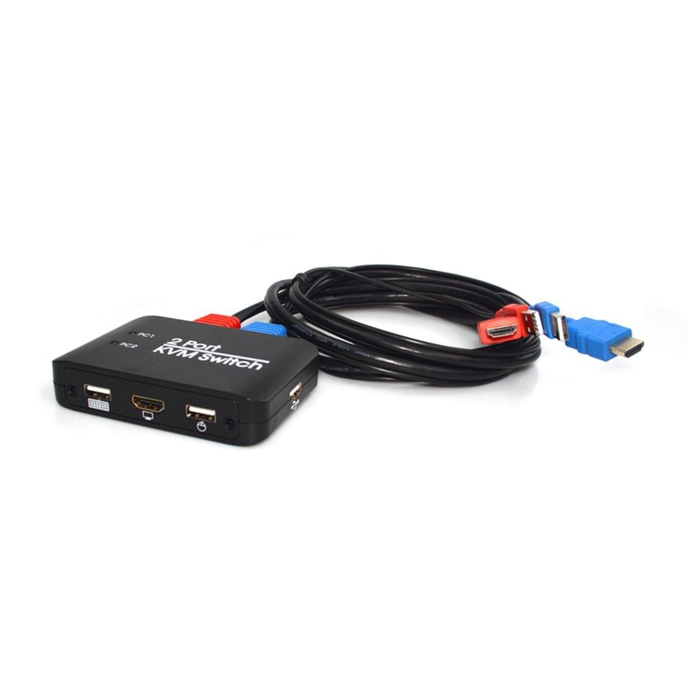 2 Port USB HD KVM Switch Switcher with Cable for Dual