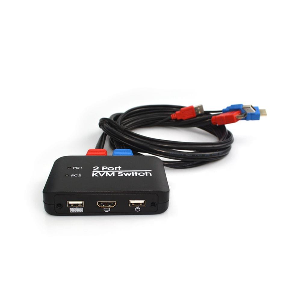 2 Port USB HD KVM Switch Switcher with Cable for Dual
