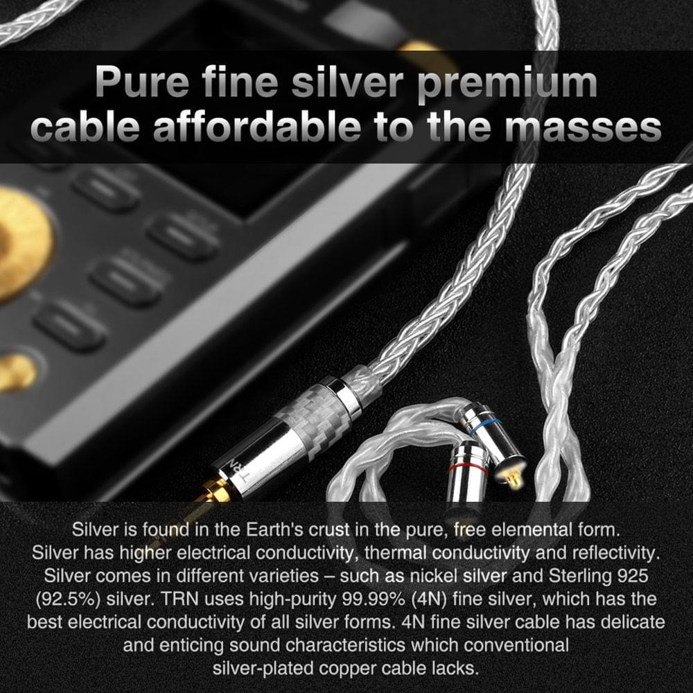 TRN T3 8 Core Pure Silver Cable 3.5mm MMCX Upgrade Earphone - 1