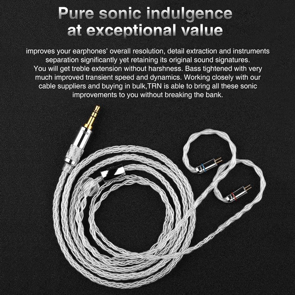 TRN T3 8 Core Pure Silver Cable 3.5mm 0.75mm 2Pin Upgrade - 2